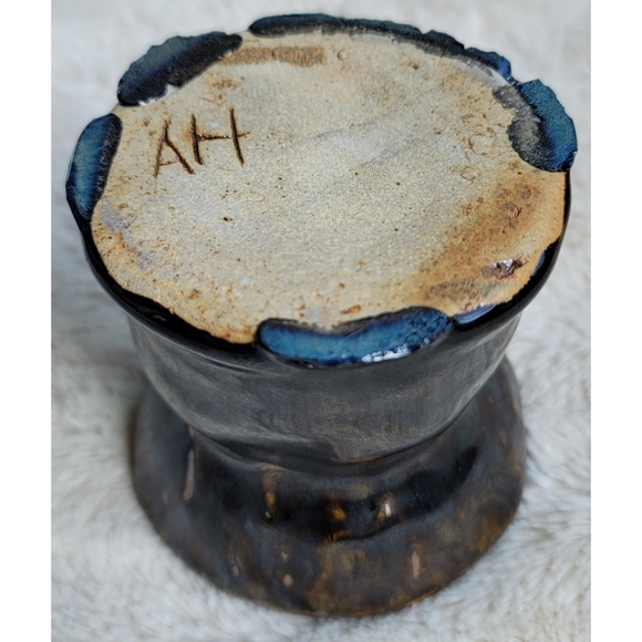 Brown metallic and blue handmade ceramic cup - Picture 13 of 13